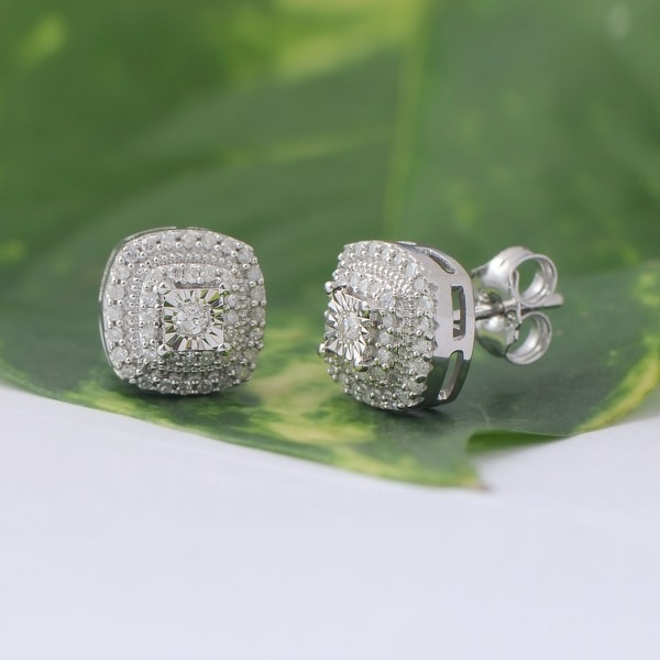 DeCouer 1/4ct Diamond Halo Stud Earrings Sterling Silver Certified. Opens flyout.