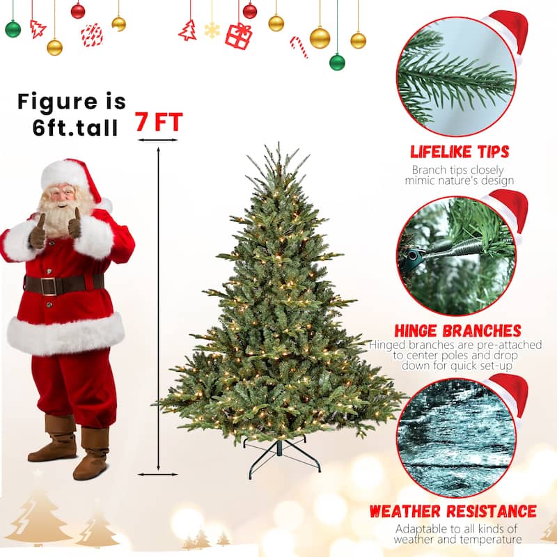7FT Full-Shape Christmas Tree with 750 UL Lights-PE/PVC Mixed Branches, 2257 Tips,Wide Base for Spacious Areas