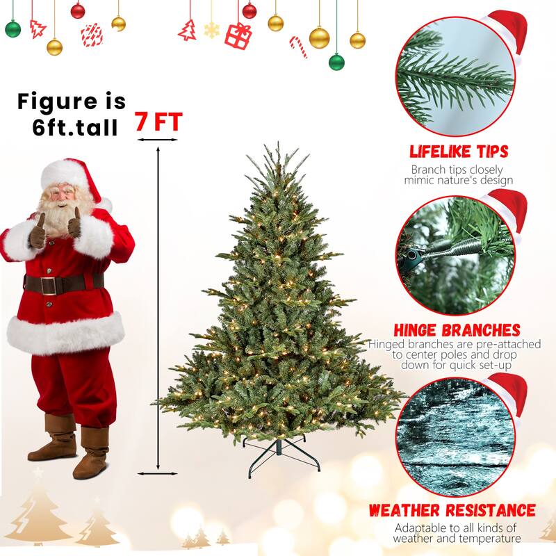 Full-Shape Pre-Lit Christmas Tree - PE/PVC Mixed Branches, Wide Base, Hinged Structure, Metal Stand - Green