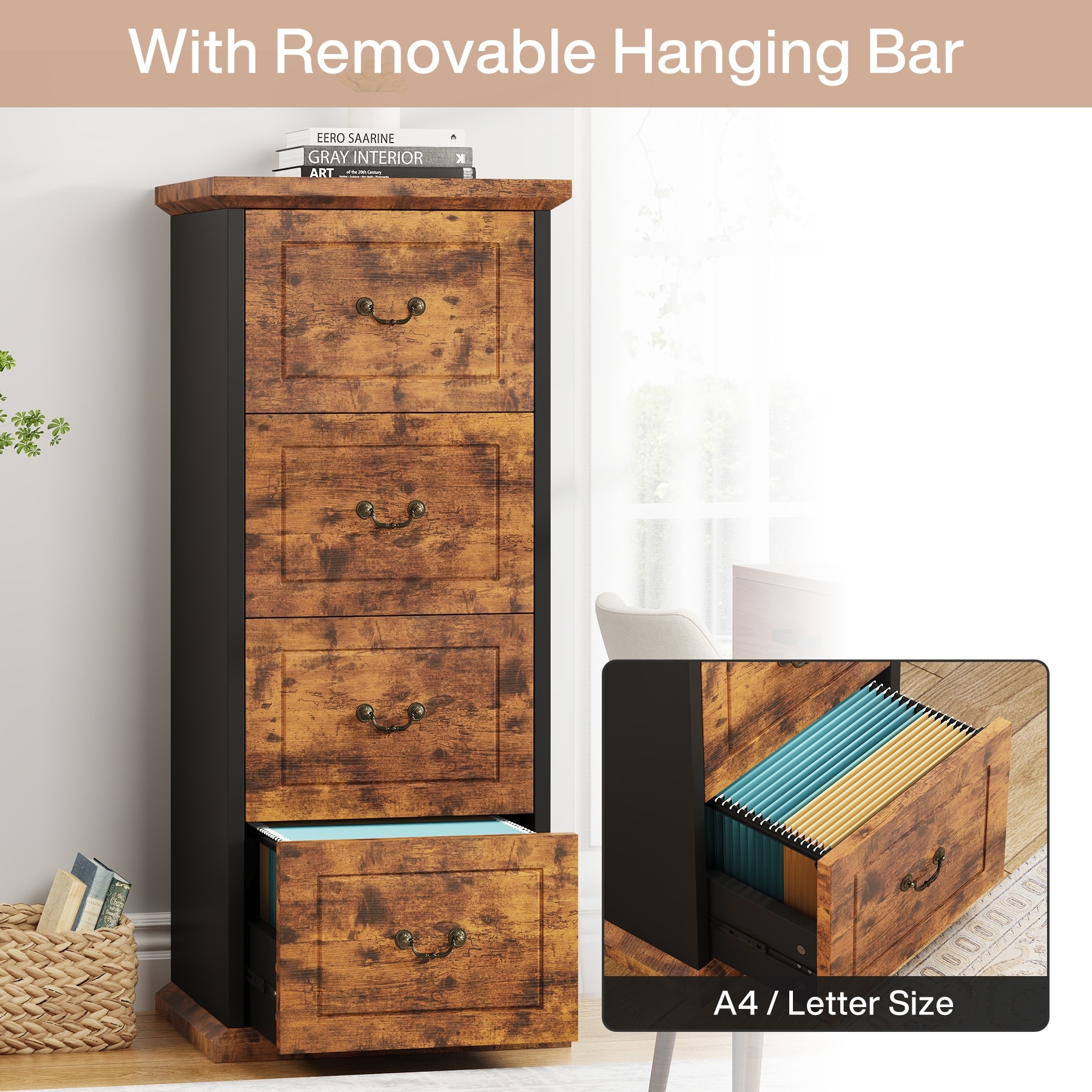 4-Drawer File Cabinet for Home Office, Wood Vertical Filing Cabinet for A4/Letter  Size - On Sale - Bed Bath \u0026 Beyond - 40467590, image size:1800x1800