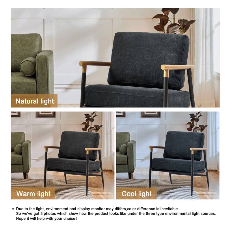 Madison 27'' Wide Vegan Leather/ Chenille Metal Frame Accent Chair
