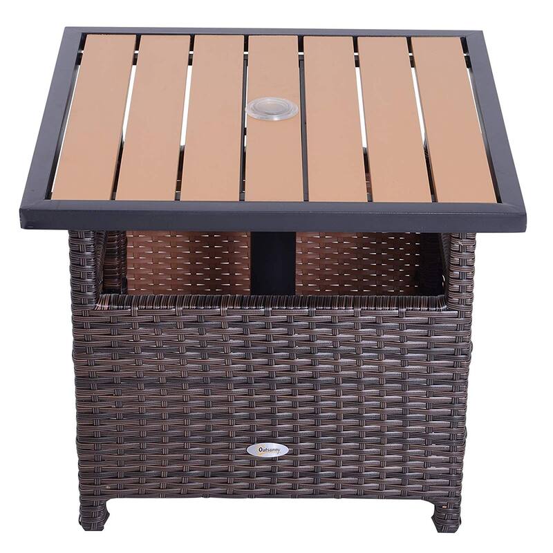 Outsunny Rattan Wicker Outdoor Accent Table with Umbrella Insert
