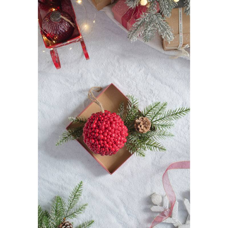 6.5x6.5" Red Berry Ball Ornament, Decorative Hanging Ball Christmas Tree Ornaments for Holiday , Set of 3
