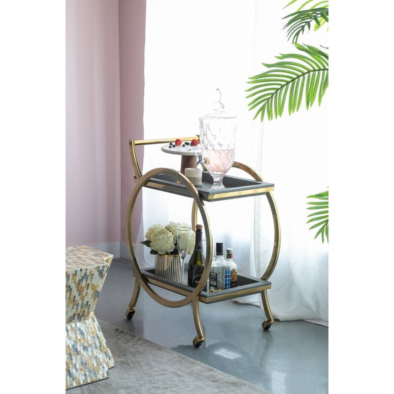 Margo Bar Cart with Rolling Wheels - 34" - Gold and Gray