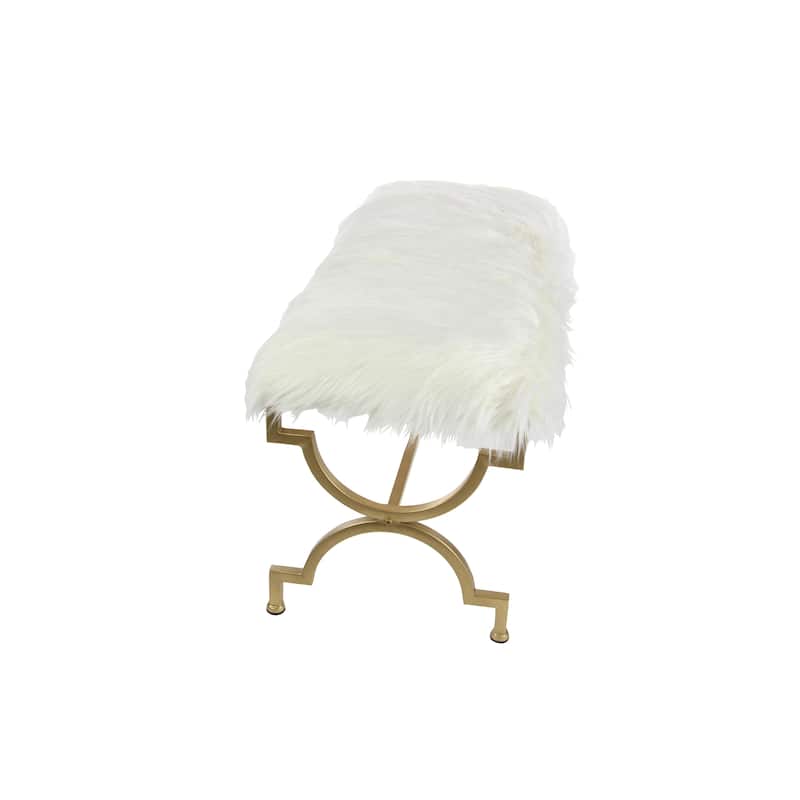 Grey or White Gold Metal Frame Plush Fabric Glam Vanity Bench Stool