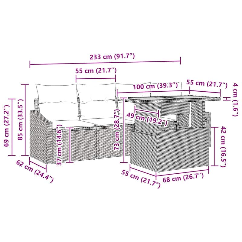 vidaXL 5 Piece Garden Sofa Set with Cushions - 91.7×24.4×27.2