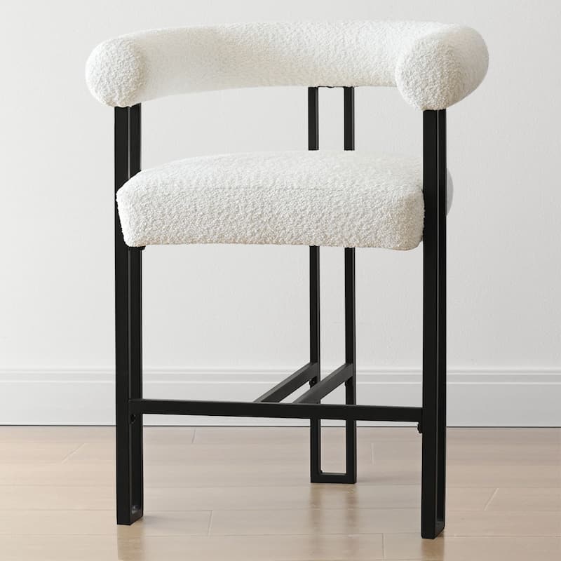 Boucle Upholstered Counter Stool with Arms(Set of 2)