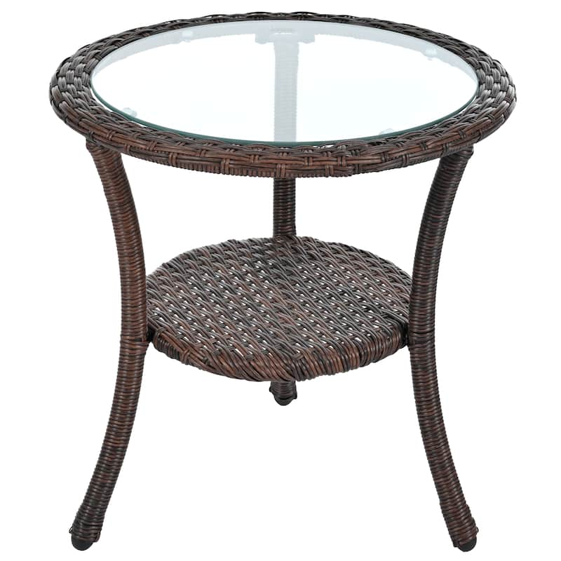 3 Pieces Rattan Bistro Set with A Glass Round Table for Patio