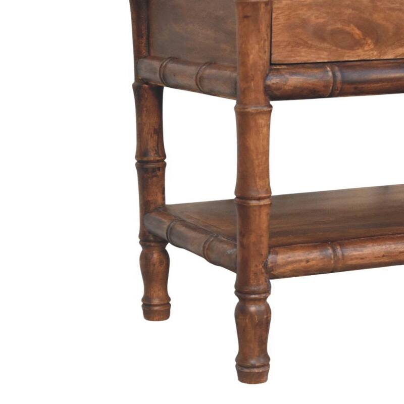 Solid Wood Rattan Curve Edge Nightstand,2-Drawers,1-Shelf