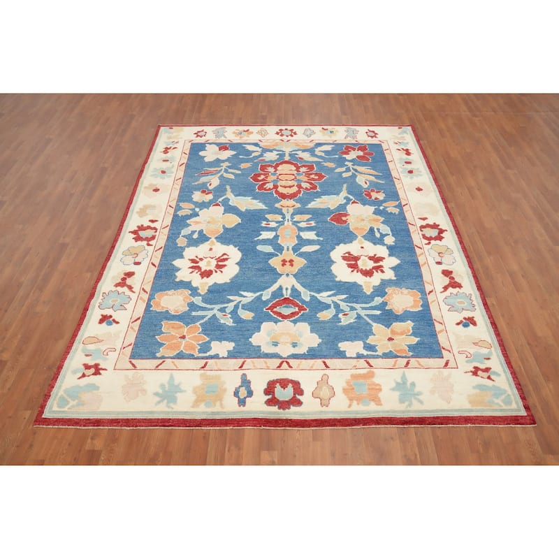 Hand Knotted Oriental 100% Wool Carpet Transitional Floral Navy Blue & Blues Oushak Area Rug - 10' 3'' X 8' 2''