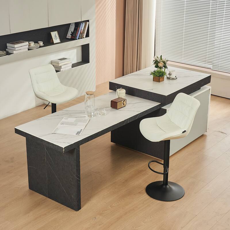 Adjustable Bar Stools Set of 2 Faux Leather Swivel Bar Chairs