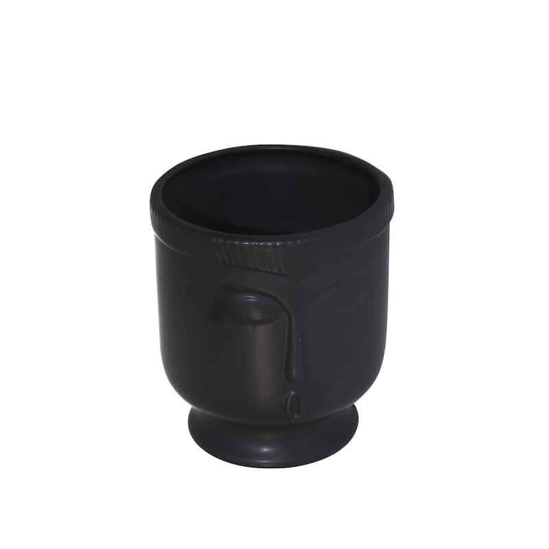 Sagebrook Home Modern Sleek 6" Ceramic Face Vase - Watertight Elegance with Stand for Home or Office Decor - 5.12"x4.92"x5.59" - Black