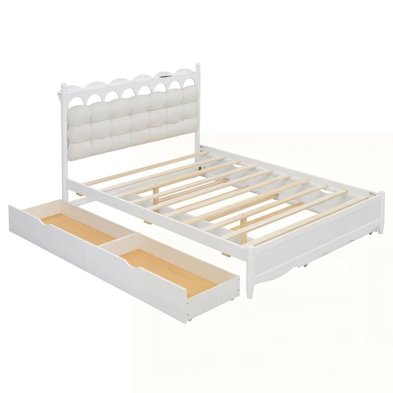Wooden Storage Platform Bed with USB Ports