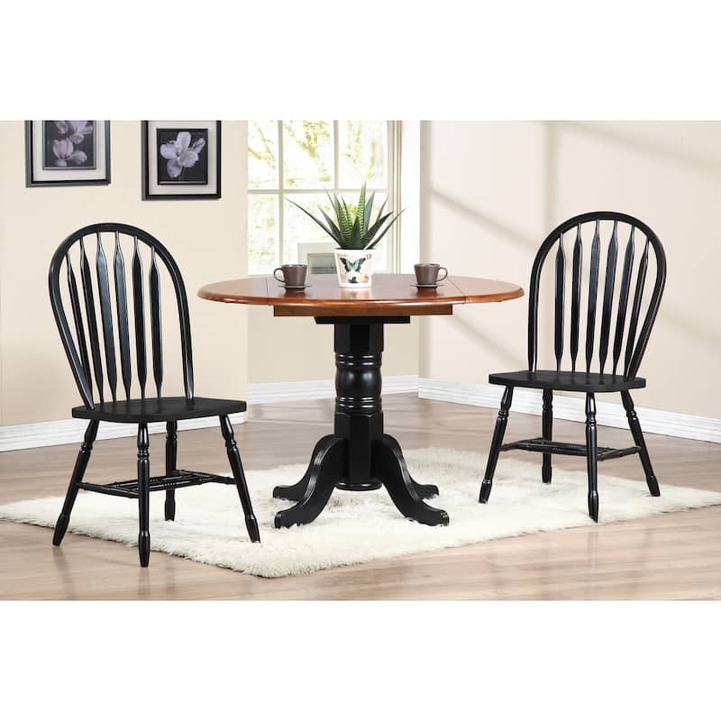 Retro Arrowback Dining Chairs - Solid Wood Side Chairs - Set of 2 - Antique Black Cherry Finish