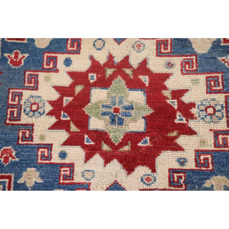 Hand Knotted Oriental 100% Wool Carpet Traditional Geometric Red Kazak Area Rug - 9' 9'' X 6' 7''