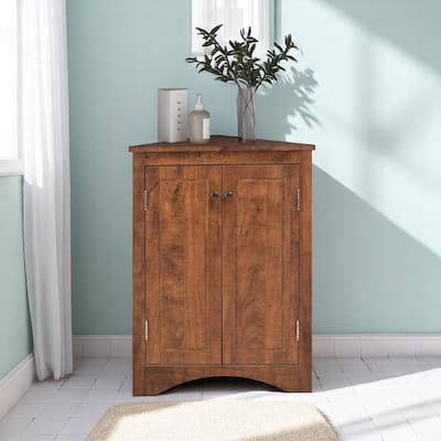 Modern Triangle Floor Cabinet with Doors and Adjustable Shelves, Compact Corner Storage for Bathroom or Kitchen