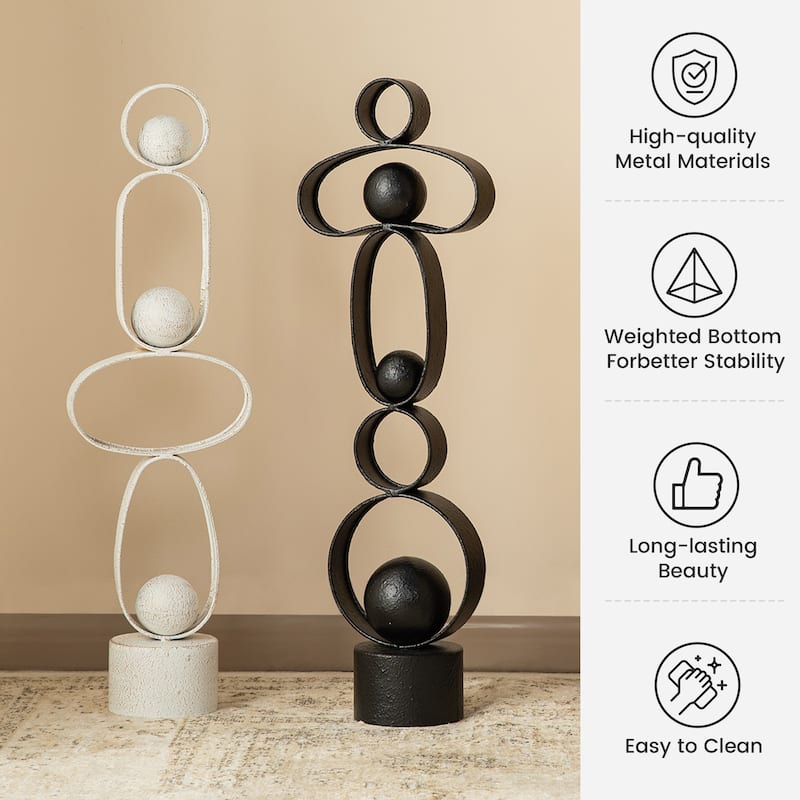 Glitzhome 25.50"H Modern Abstract Black White Metal Sculpture Table Decor