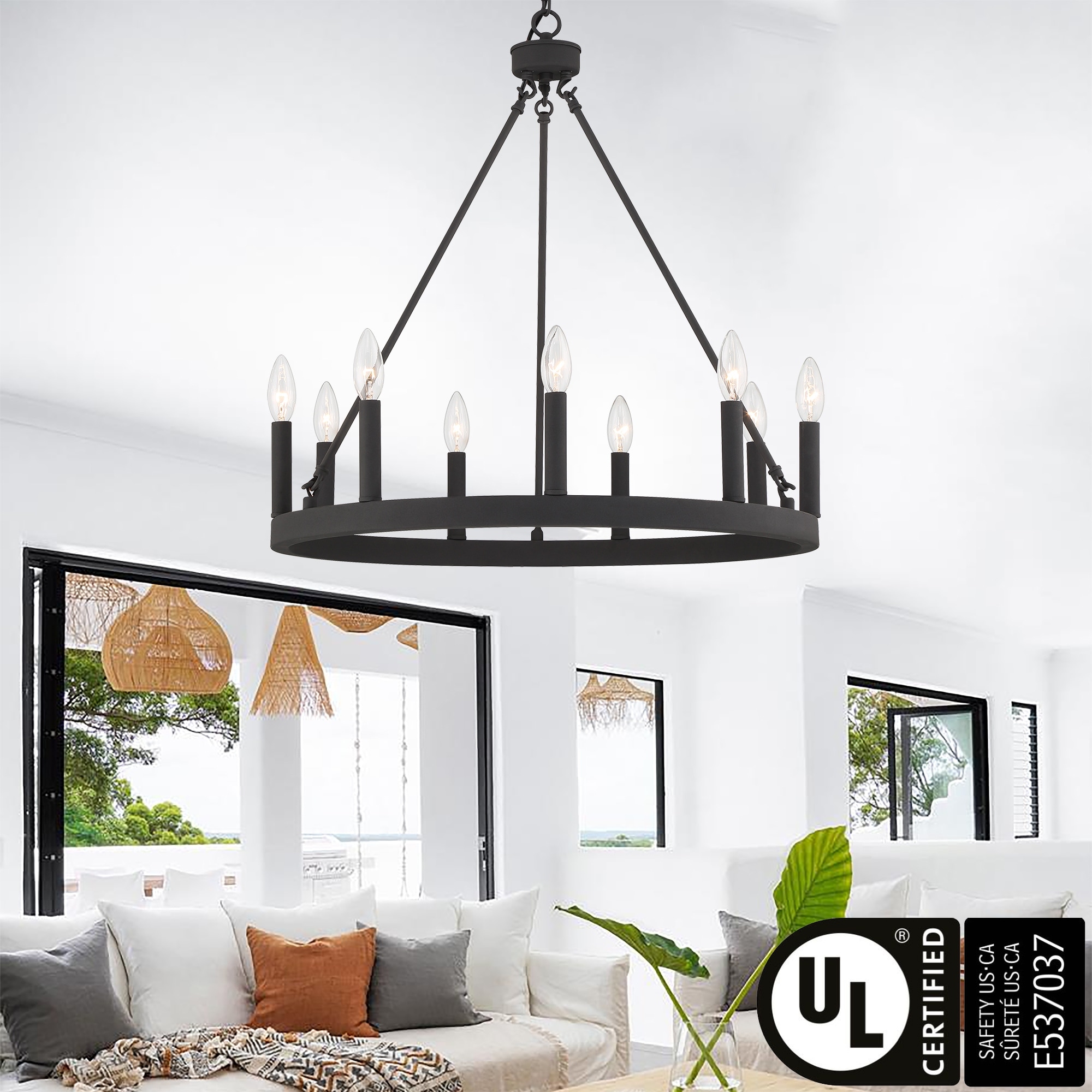 Large black wagon wheel chandelier cheap