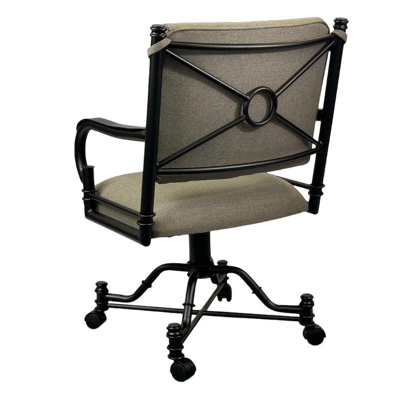 Tempo Furniture Bullseye Caster Swivel Tilt Dining Chair w/ Arms Armchair Pebblestone Powder Coat Finish & Stanford Taupe Fabric