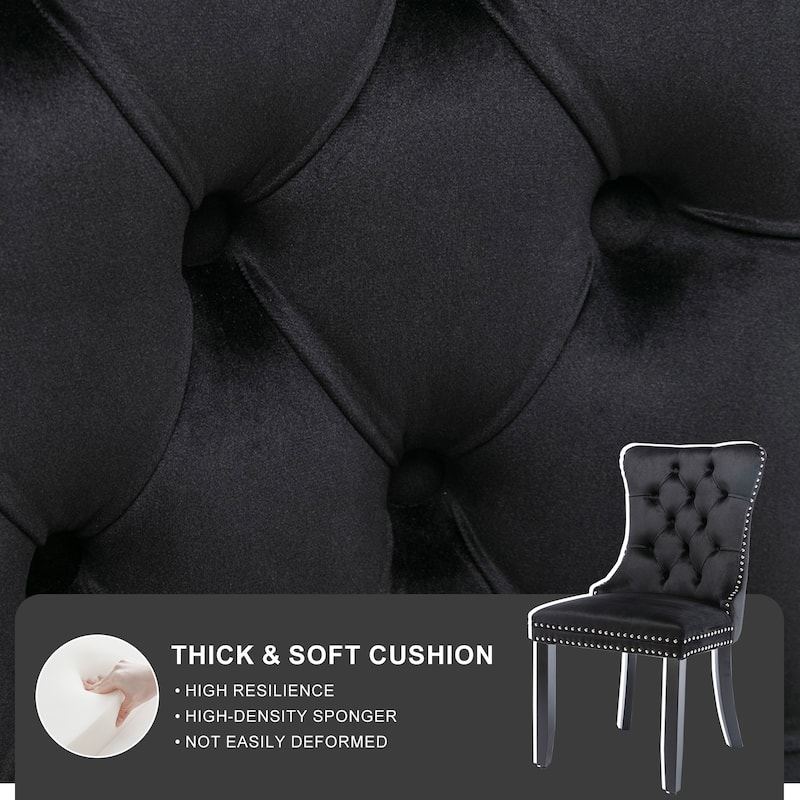 Set of 2 Hollywood Glam Velvet Dining Chairs – Tufted Back with Nailhead Trim and Ring Pull, Modern Accent Side Chairs