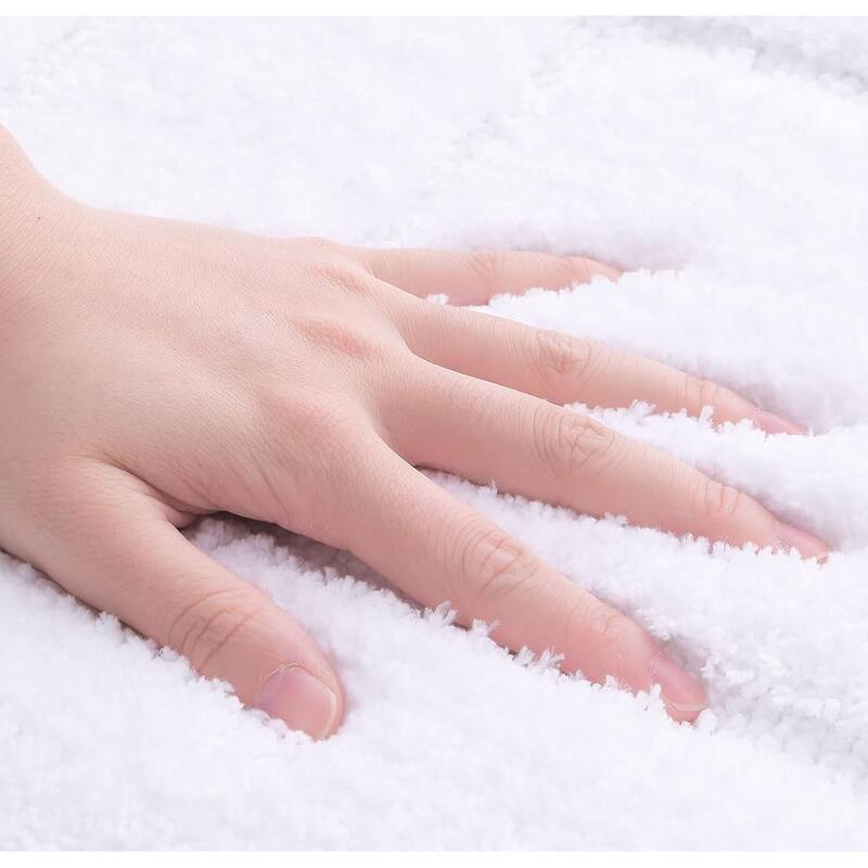 White 2 Piece Bordered Box Plush Soft Cozy 100% Polyester Bath Mat Set