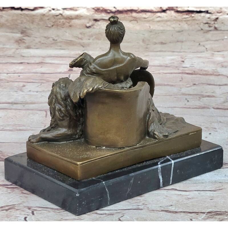 Fortuna Roman Goddess Of Prosperity W/ Cornucopia Lion - Bronze Sculpture By Milo