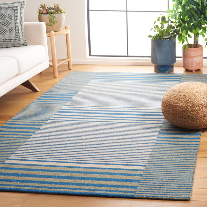SAFAVIEH Handmade Genre Sayda Mid-Century Modern Wool Rug - 5' x 8' - Blue/Ivory