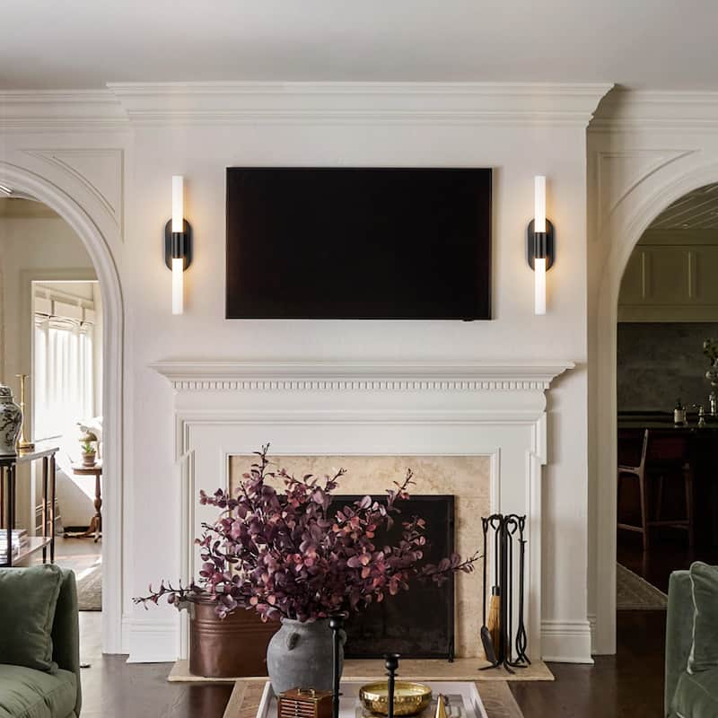 Mid-Century 2-Light Dimmable LED Wall Sconce - Black - H23.4" × W4.5" × D3.9"