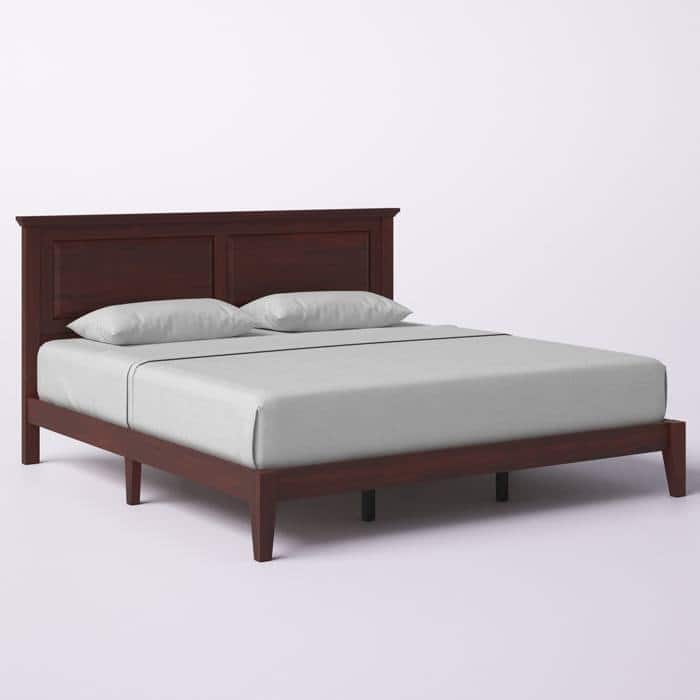 Solid Oak Platform Bed with Tapered Legs and Headboard - Cherry - King