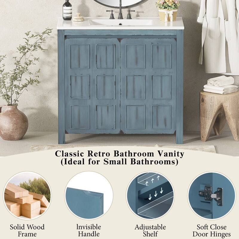 Retro Style 36" Bathroom Vanity with Sink Set, Freestanding Soft-Close Bathroom Storage Cabinet with Adjustable Shelf