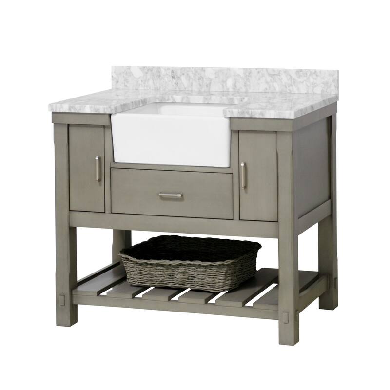 KitchenBathCollection Charlotte 42" Farmhouse Bathroom Vanity with Carrara Marble Top