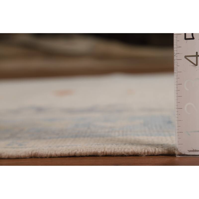 Vegetable Dye Beige Oushak Turkish Rug Hand-Knotted Wool Carpet - 5'2"x 7'0"