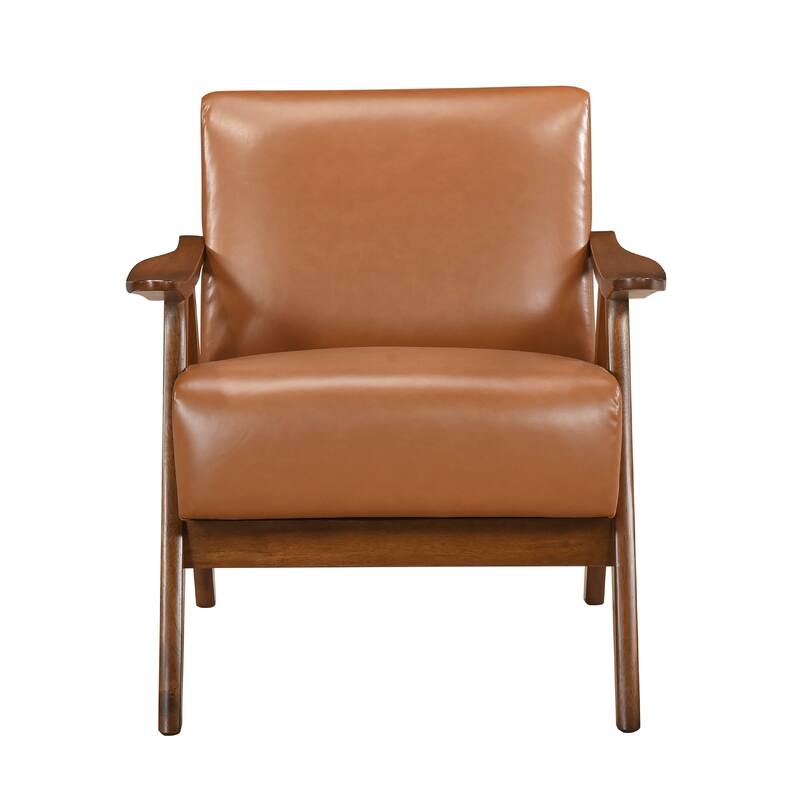 Indy Accent Club Armchair, Matte Brown Faux Leather, Solid Rubberwood
