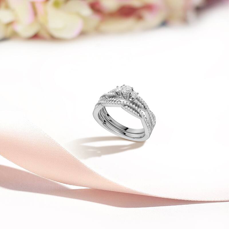 IGI Certified 1/2ct TDW Diamond Criss Cross Anniversary Ring Set in 14K White Gold for Women