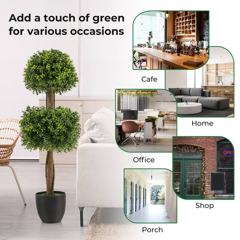 Gymax 40'' Artificial Boxwood Topiary Ball Tree Faux Plant Fake Plant