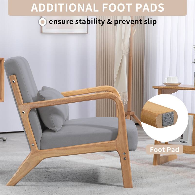 Modern Leisure Chair with Solid Wood Armrest and Feet