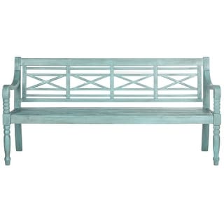 SAFAVIEH Outdoor Living Karoo Beach House Blue Bench - 70.1" x 24.4" x 34.3"