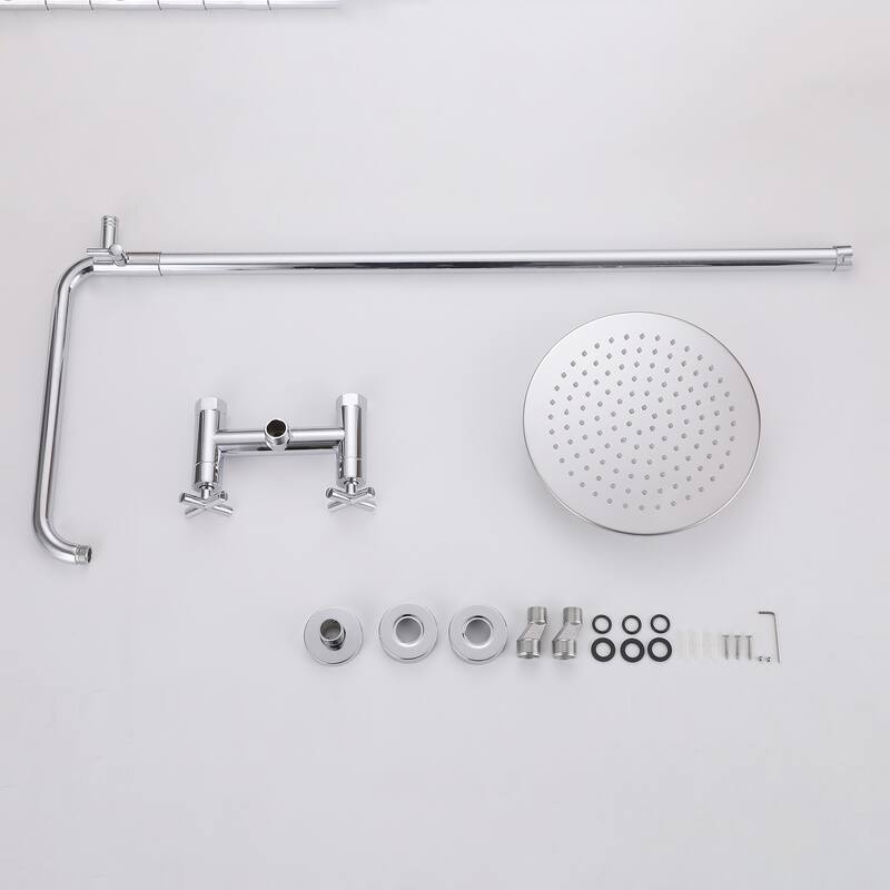 48"H Solid Brass Outdoor 10 Inch Round Rain Shower Set with Dual Cross Handle