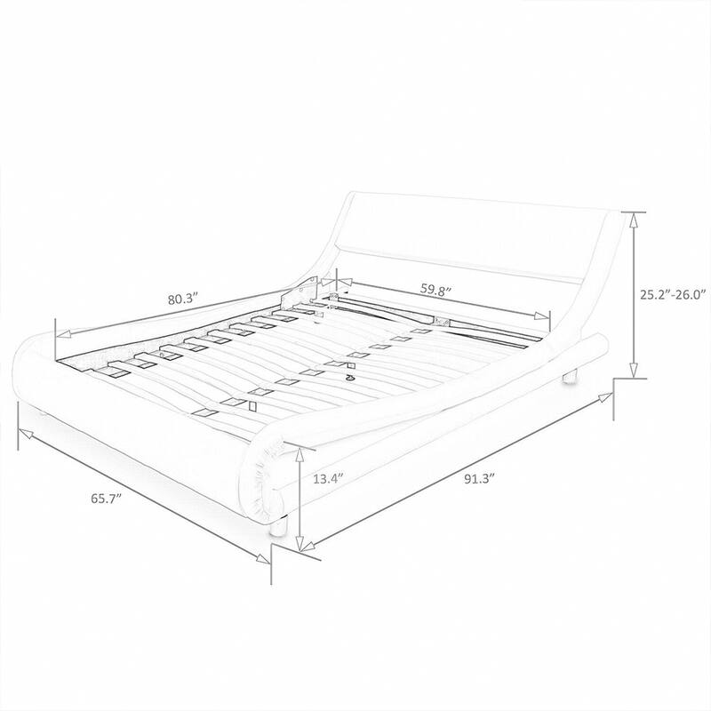 Queen Size Bed Frame with Curved Adjustable Headboard, Grey