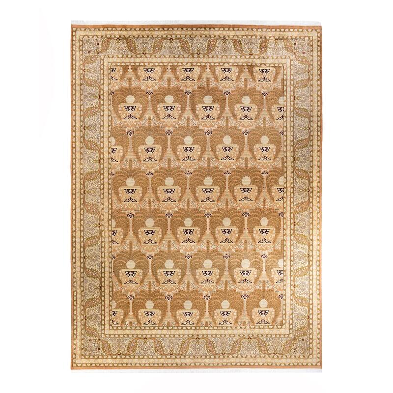 Overton Hand Knotted Wool Vintage Inspired Traditional Mogul Brown Area Rug - 9' 0" x 12' 5"