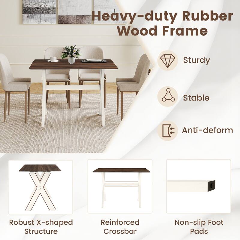Walnut and White Dining Table with Rubber Wood X-Shaped Frame Ideal for Kitchen or Living Room - 43" x 28" x 30"