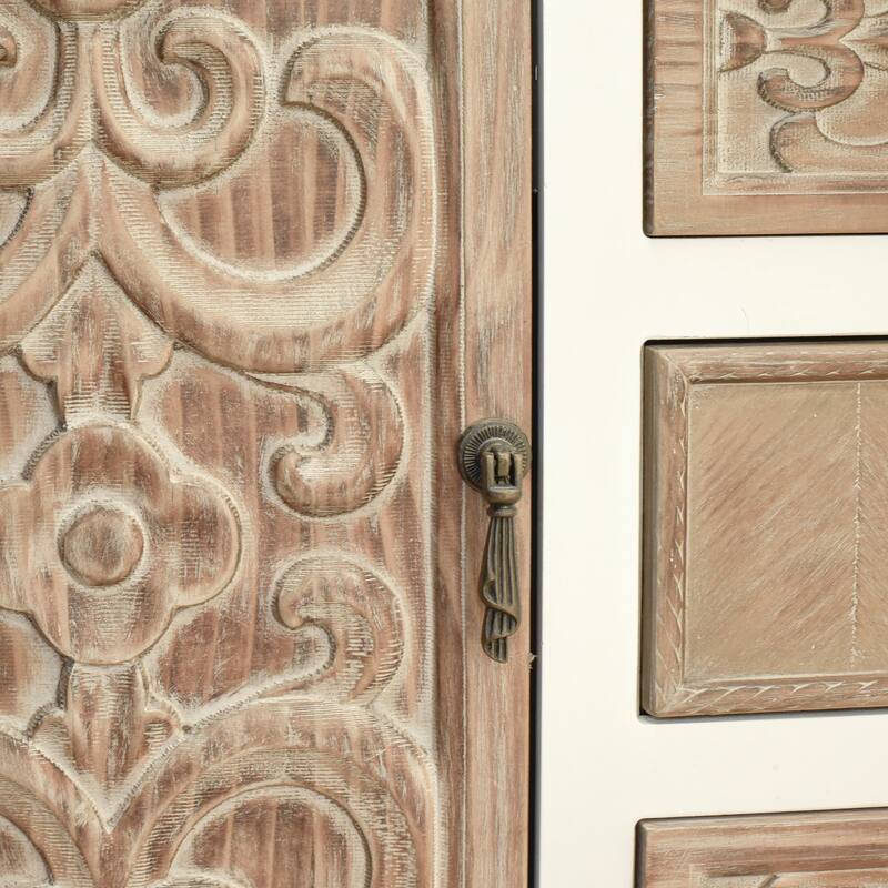 30" Tall Wooden Cabinet with 5 Drawers and 1 Door in Natural
