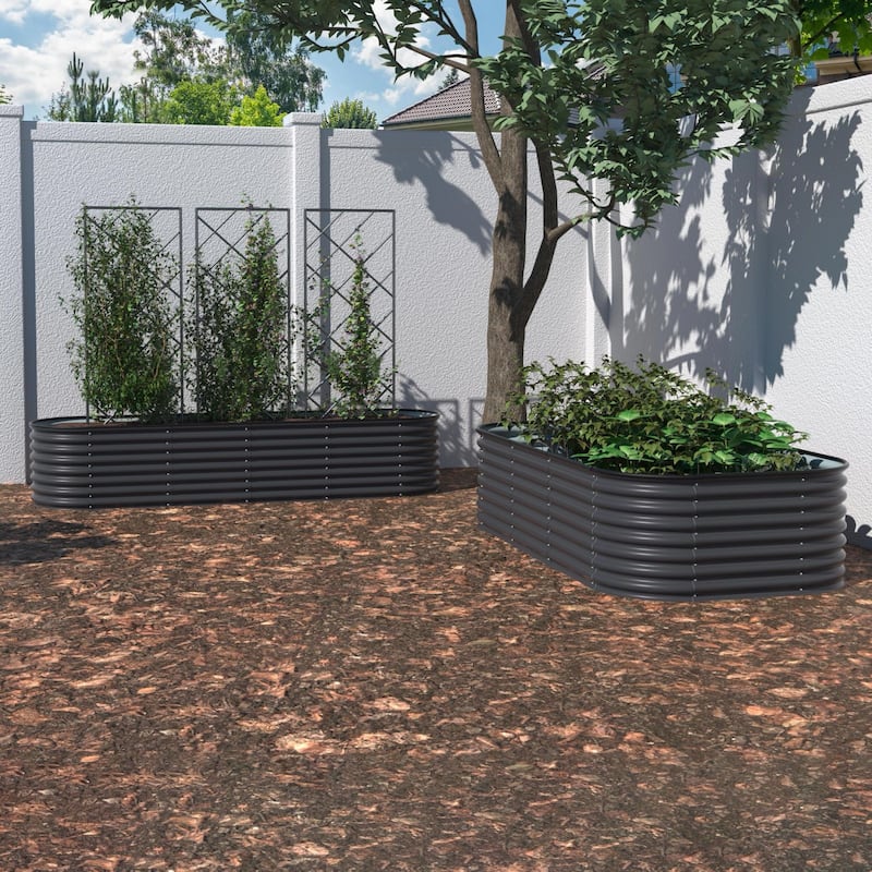 VEIKOUS 23.1''H Metal Galvanized Raised Garden Bed 9-in-1 Modular Outdoor Planter Box