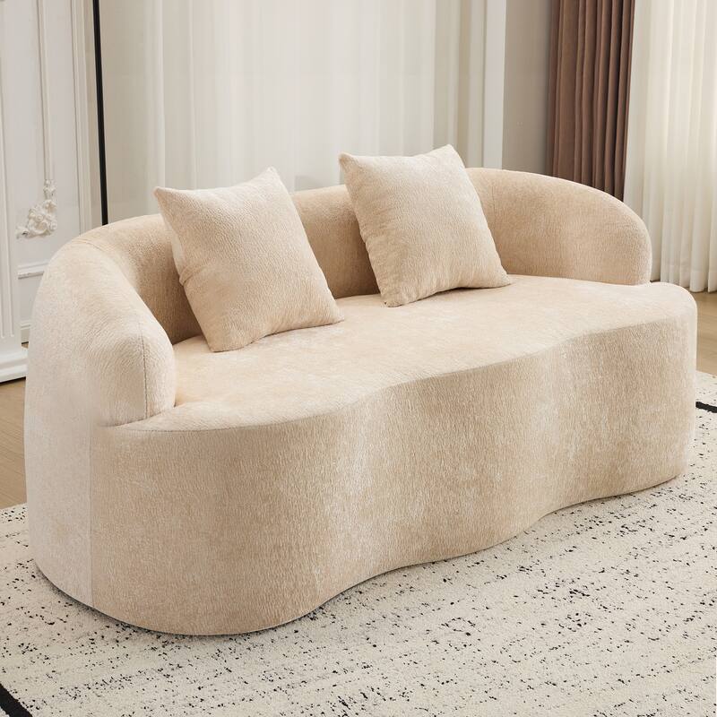 Roomfitters Green Curved Loveseat Sofa with Round Armrest, Compression Couch with 2 Pillows for Living Room & Bedroom