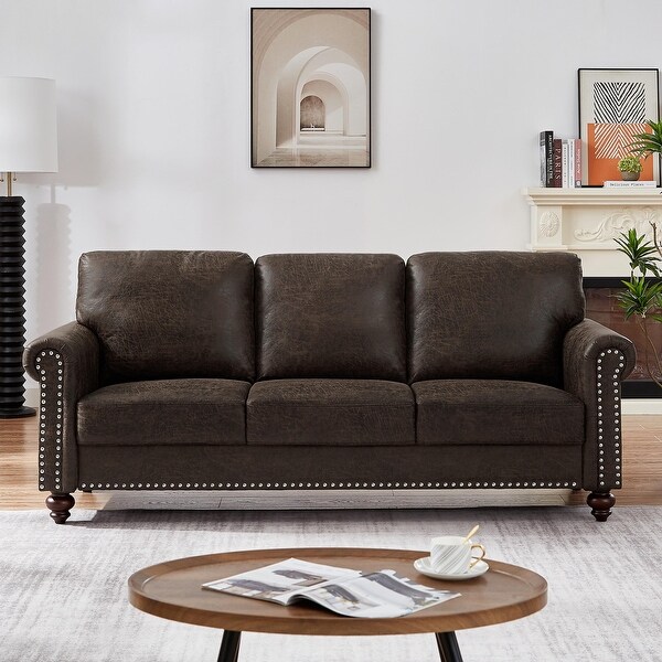 Leathaire Fabric Upholstery Sofa with Tufted Cushions Bed Bath