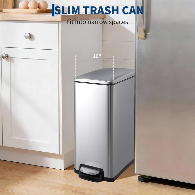 12 Gal Slim Kitchen Trash Can, Garbage Can for Kitchen, Bathroom Narrow Spaces