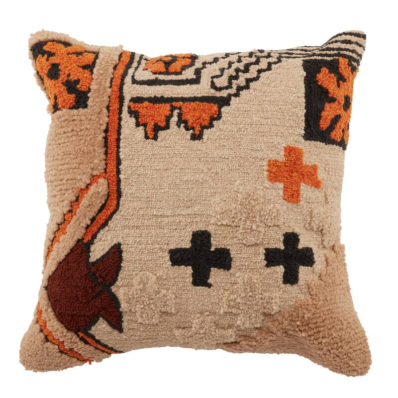 Arlene Indoor/ Outdoor Beige/ Orange Tribal Pillow - 22"X22" Polyester Fill - Polyester