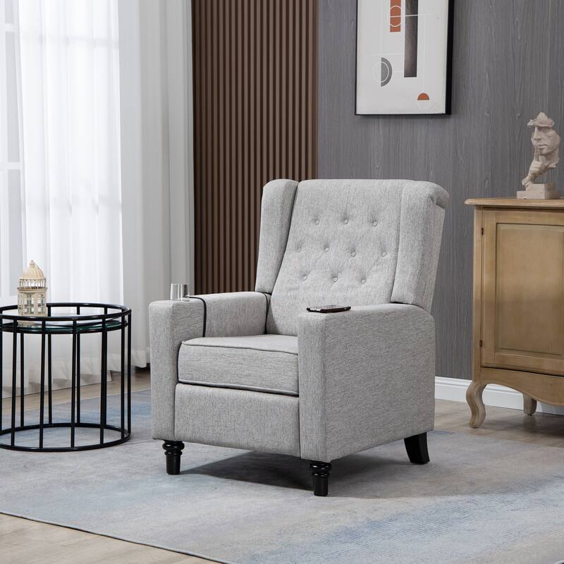 Linen Fabric Wingback Push Back Recliner Chair with 2 Hidden UBS Ports