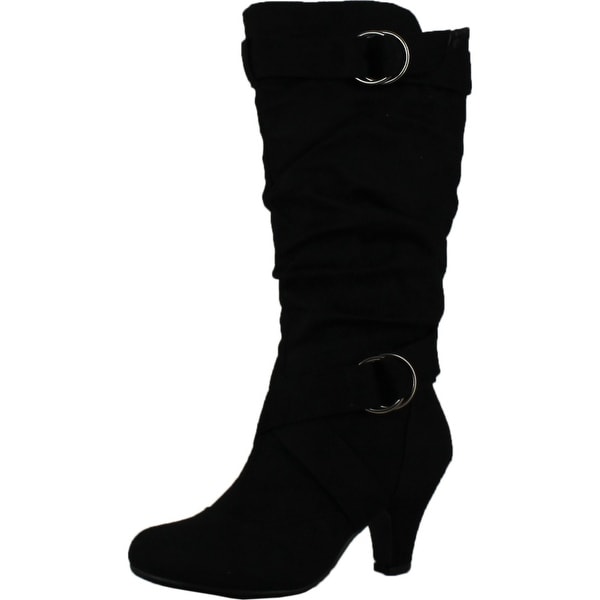 Maggie-38 Women Knee High Kitty Heels Wide Shaft Boots