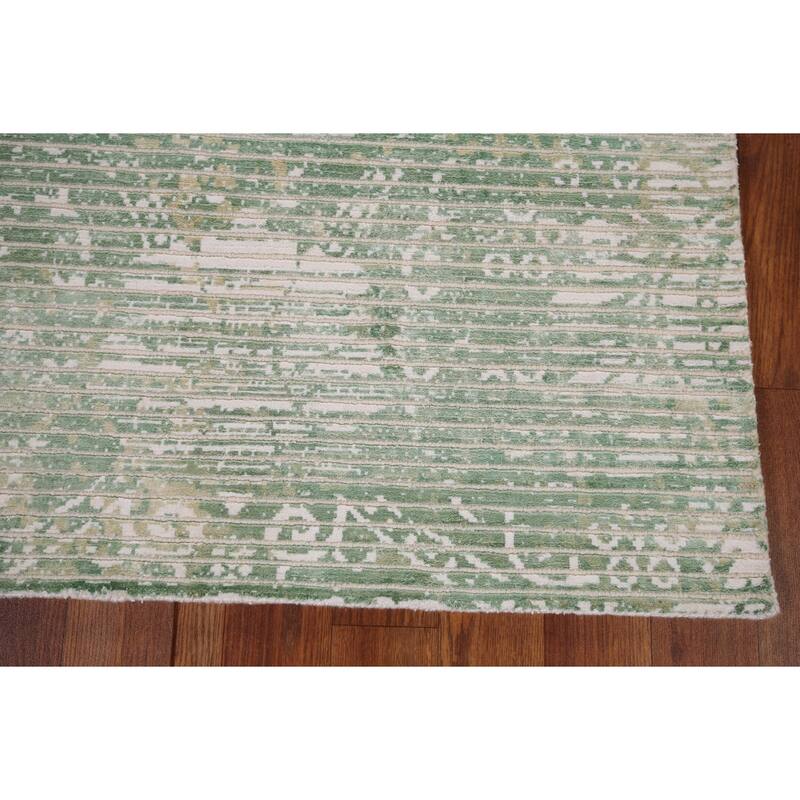 Ivory & Green Abstract Oriental Modern Accent Rug Handmade Wool Carpet - 2'9" x 4'10"